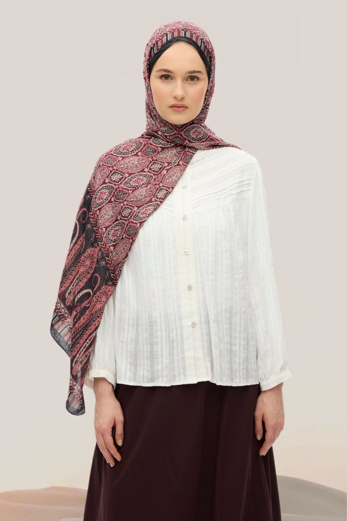 Etnik Desen Bambu Crash Şal Burgundy