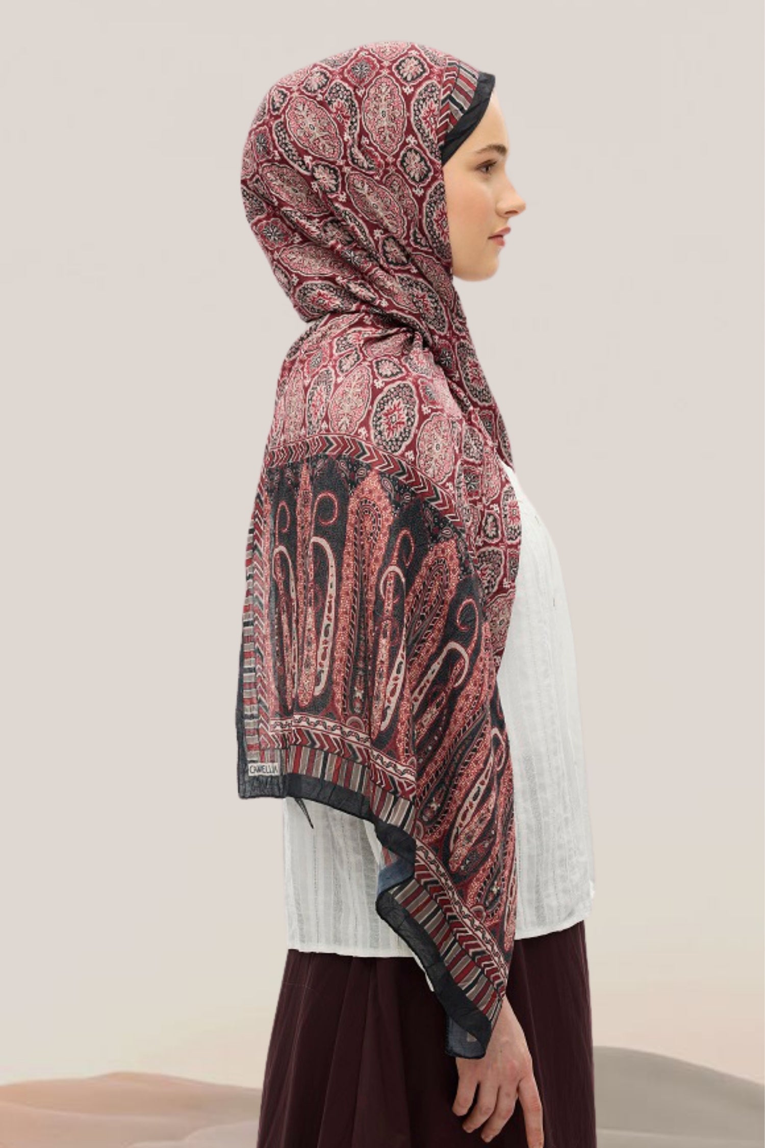 Etnik Desen Bambu Crash Şal Burgundy