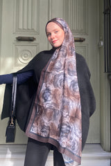 Roza Desen Şal Kahverengi